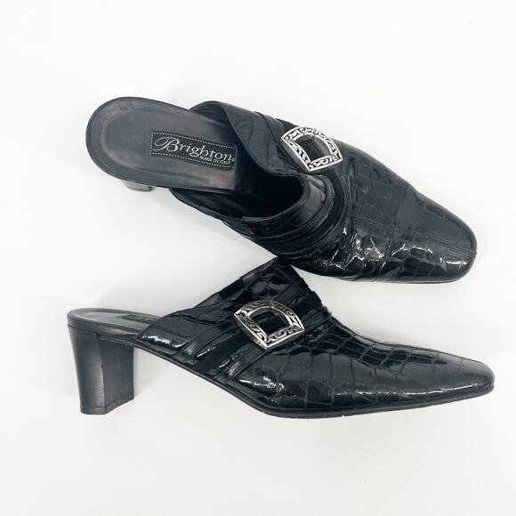 Vintage Brighton Tudor Black Italian Slip-On Mule Heels Size 7 - Picture 1 of 6